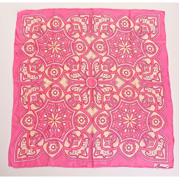 VTG Burmel 100% Silk Scarf 22" Pink Medallion Print Rolled Edge - Picture 5 of 5
